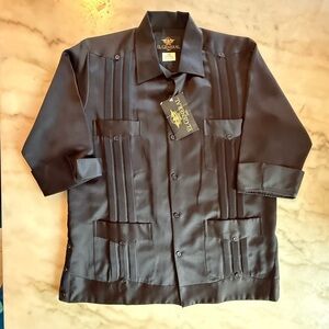 NWT El General Men's L Western Shirt Black Short Sleeve Shiny- Button Front